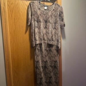 Chic Brown Leaf Print Two-Piece Dress Set